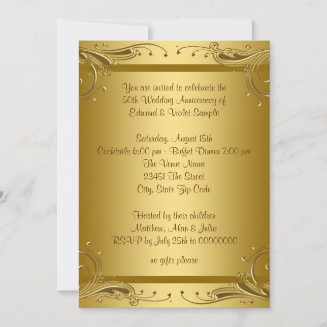 Elegant Gold 50th Wedding Anniversary Party Invitation (Front)