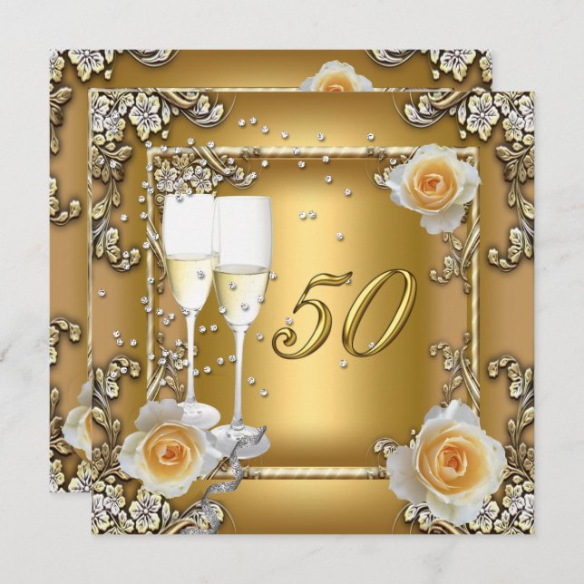 Elegant Gold 50th Wedding Anniversary Party Invitation (Front/Back)