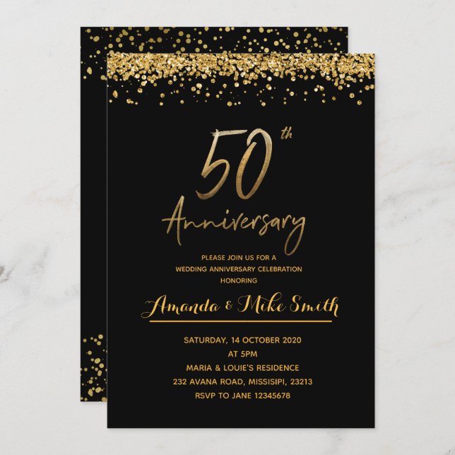 Elegant Gold 50th Wedding Anniversary Party Invite (Front/Back)