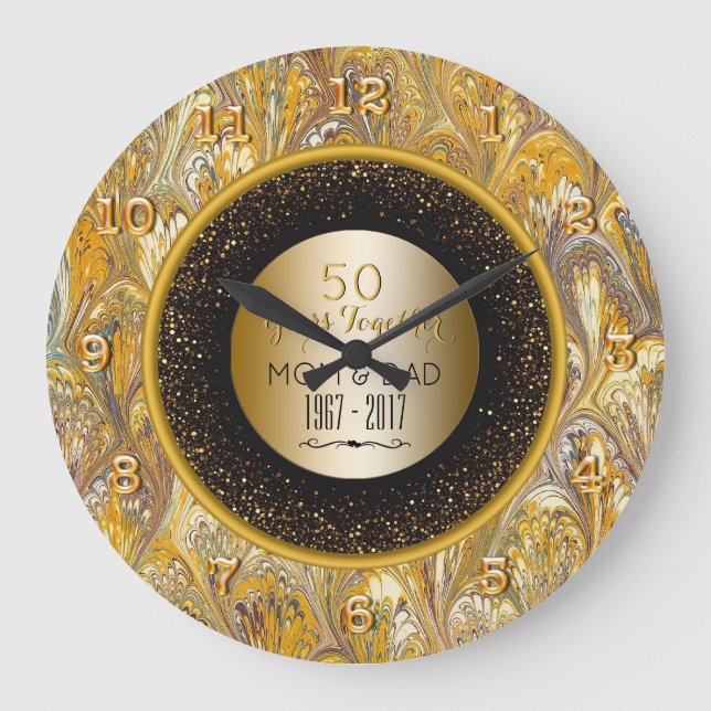 Elegant Gold 50th Wedding Anniversary Personalised Large Clock (Front)
