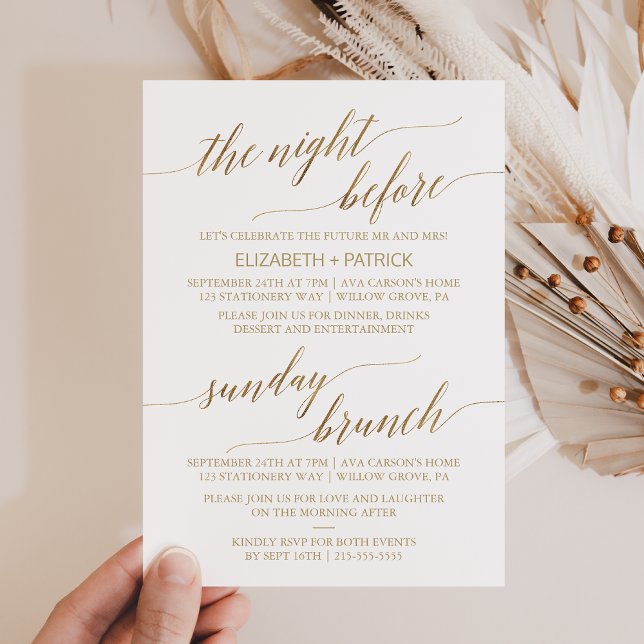 Elegant Gold 5x7" Rehearsal Dinner & Sunday Brunch Invitation (Creator Uploaded)