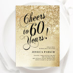 Elegant Gold 60th Birthday Invitation<br><div class="desc">Elegant 60th birthday party invitation. Elegant design in faux glitter gold and black. Features typography script font and confetti. Perfect for a stylish women's bday celebration. Personalise with your own details. Message me if you need custom age. Printed Zazzle invitations or instant download digital printable template.</div>