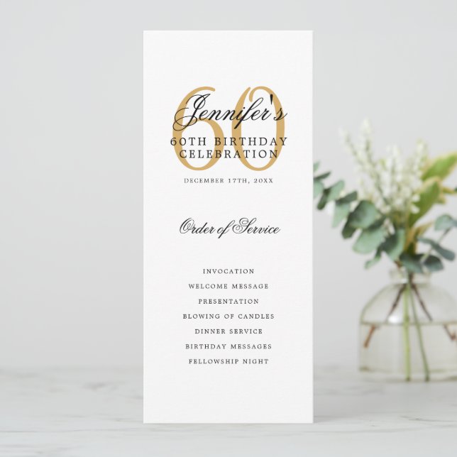 Elegant Gold 60th Birthday Party Program Menu (Standing Front)