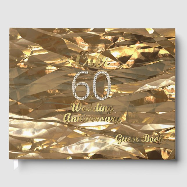 Elegant Gold 60th Wedding Anniversary Guest Book (Front)