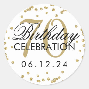 Elegant Gold 70th Birthday Glitter Confetti Classic Round Sticker