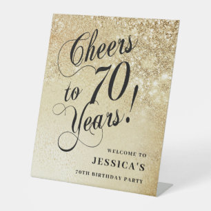 Elegant Gold 70th Birthday Pedestal Sign