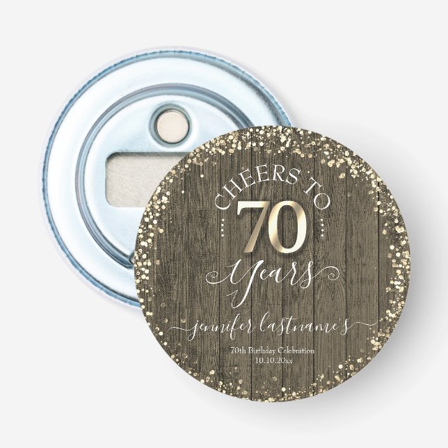 Elegant Gold 70th Birthday Script Bottle Opener (Front)