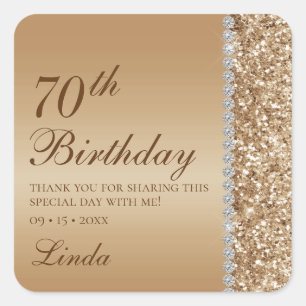 Elegant Gold 70th Birthday Square Sticker