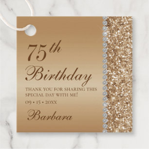 Elegant Gold 75th Birthday Thank You Favour Tags