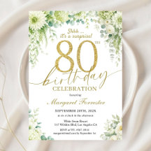 Elegant Gold 80th Birthday Eucalyptus Ivory Floral