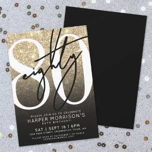 Elegant Gold 80th Birthday Invitation