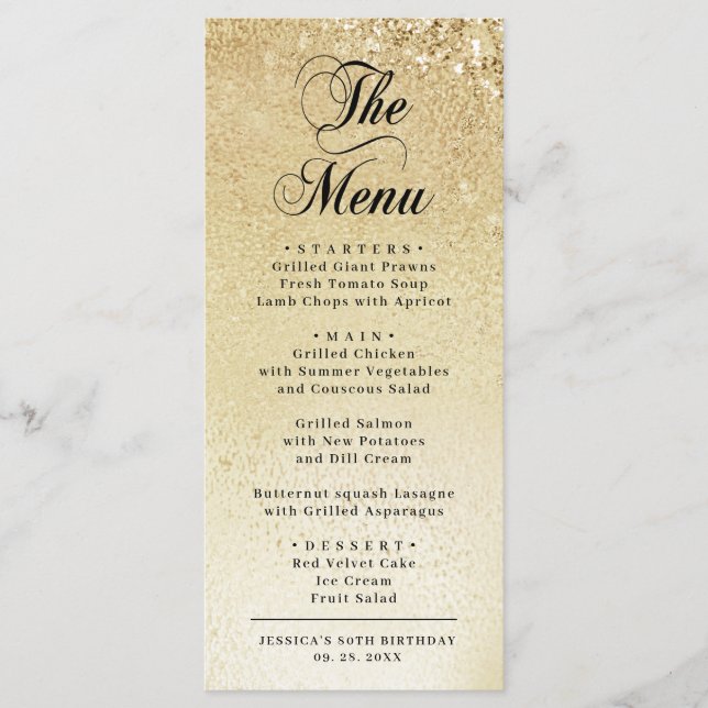 Elegant Gold 80th Birthday Menu (Front)