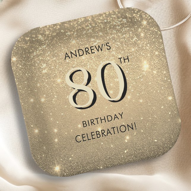 Elegant Gold 80th Birthday  Paper Plate (Creator Uploaded)