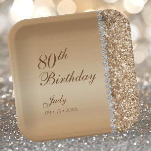 Elegant Gold 80th Birthday Paper Plate