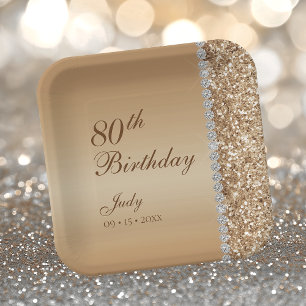 Elegant Gold 80th Birthday Paper Plate
