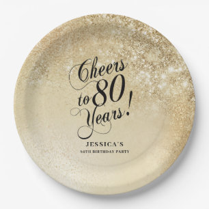Elegant Gold 80th Birthday Paper Plate