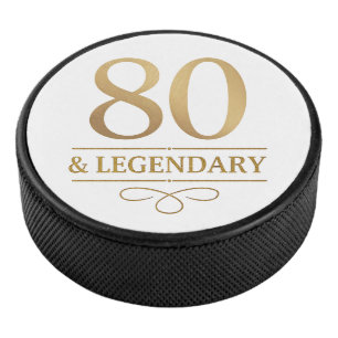 Elegant Gold 80th & Legendary Birthday Hockey Puck