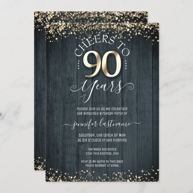 Elegant Gold 90th Birthday Formal Invitation (Front/Back)