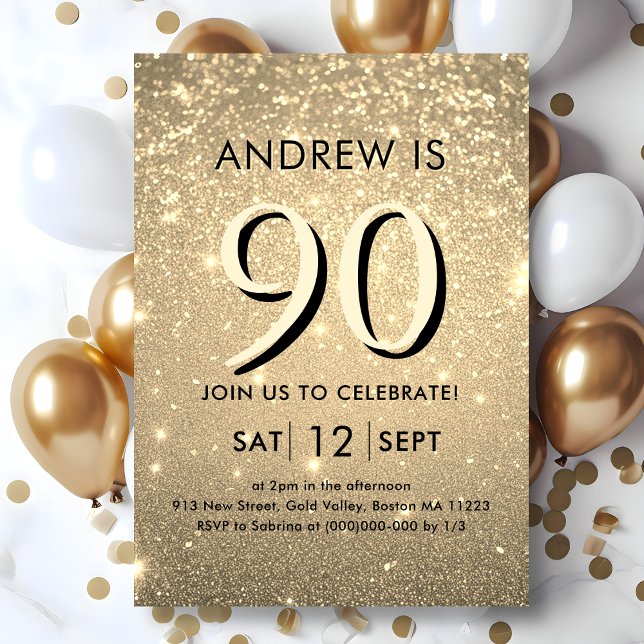 Elegant Gold 90th Birthday Invitation (Creator Uploaded)
