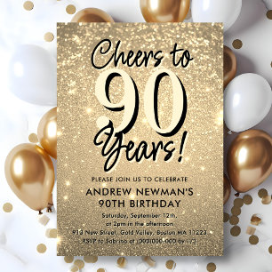 Elegant Gold 90th Birthday Invitation