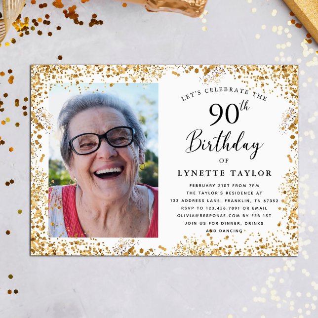 Elegant Gold 90th Birthday Party Invitation (Creator Uploaded)