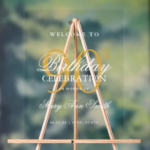Elegant Gold 90th Birthday Party Welcome Acrylic Sign