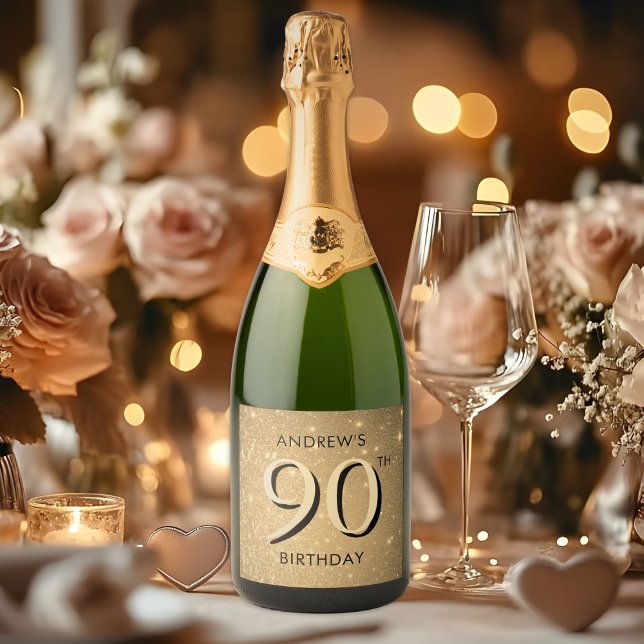 Elegant Gold 90th Birthday  Sparkling Wine Label (Creator Uploaded)