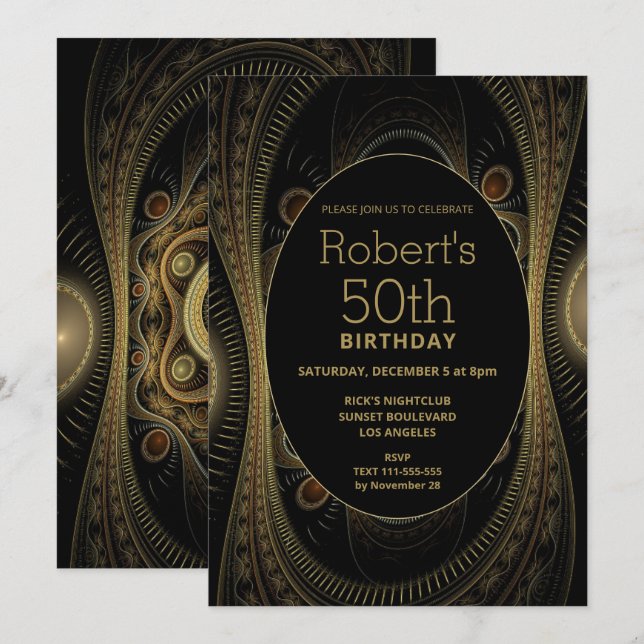 Elegant Gold Abstract 50th Birthday Invitation (Front/Back)