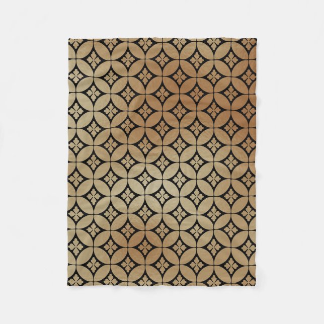Elegant Gold Abstract Floral Circles Pattern | Fleece Blanket (Front)