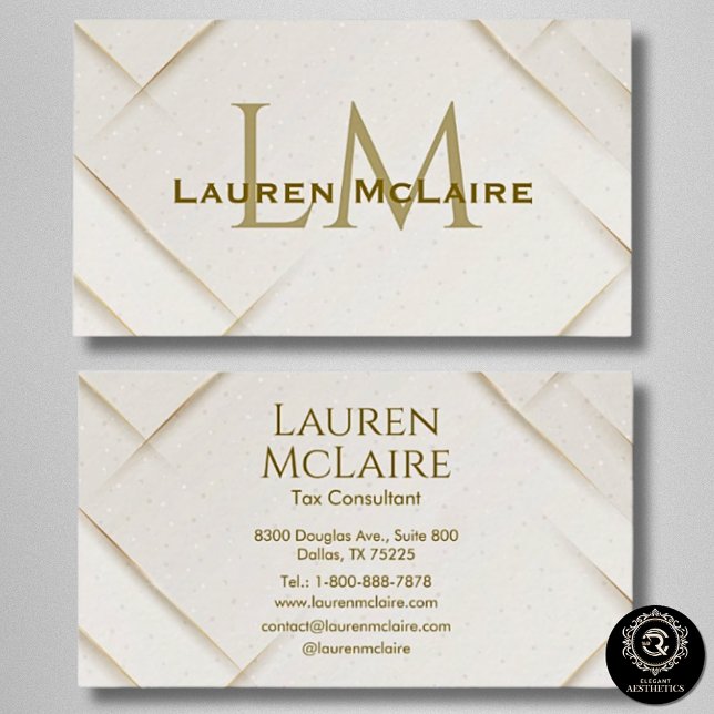 Elegant Gold Accent Monogram Business Card (Creator Uploaded)