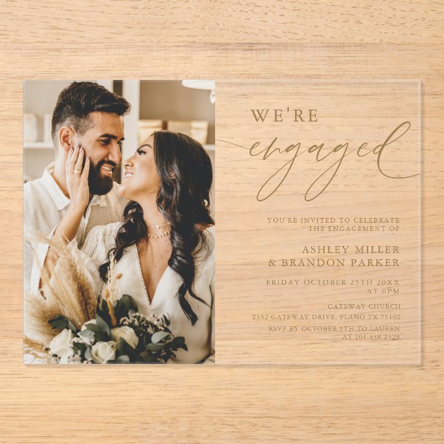 Elegant Gold Acrylic Engagement Party Invitations (Front)