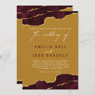 Elegant Gold Agate Burgundy Wedding Invitation
