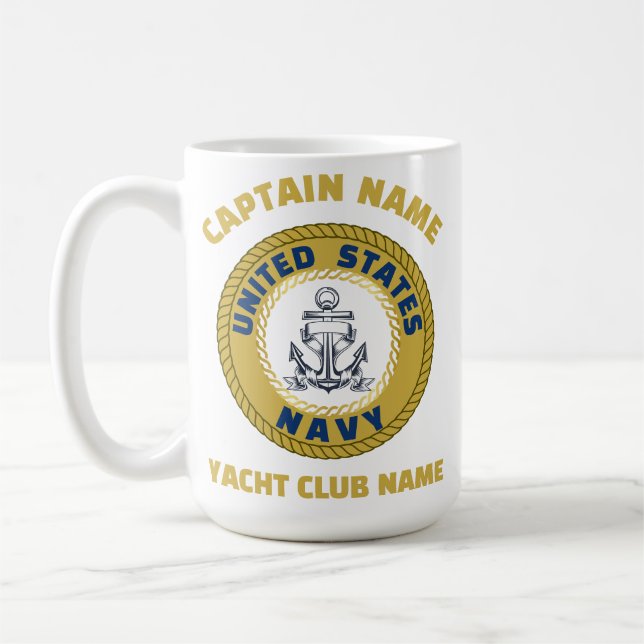 Elegant gold Anchor nautical captain boating summe Coffee Mug (Left)