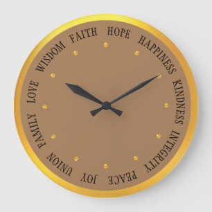 Elegant Gold and Beige Good Vibes Large Clock