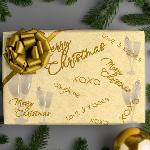 Elegant Gold And Beige Message Christmas Wrapping Paper Sheet