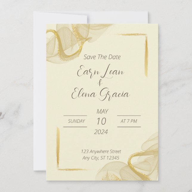 Elegant gold and beige Wedding Invitation  (Front)