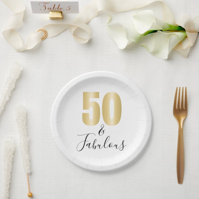 Elegant gold and black 50 and Fabulous  Paper Plate (Wedding)