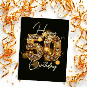 Elegant Gold and Black 50th Birthday Celebration Postcard