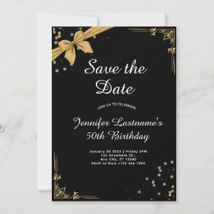 Elegant Gold and Black 50th Birthday Invitation