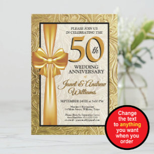 Elegant Gold and Black 50th wedding anniversary Invitation