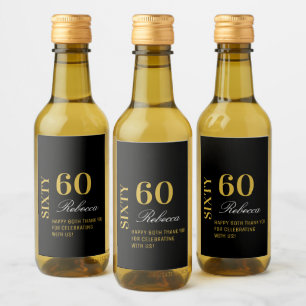 Elegant Gold and Black 60 Birthday Party Cocktail Wine Label