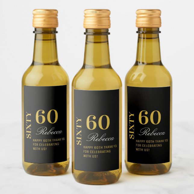 Elegant Gold and Black 60 Birthday Party Cocktail  Wine Label (Bottles)