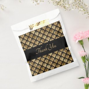 Elegant Gold and Black Art Deco Geometric Fans Favour Bag