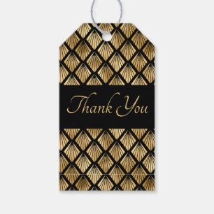 Elegant Gold and Black Art Deco Geometric Fans Gift Tags