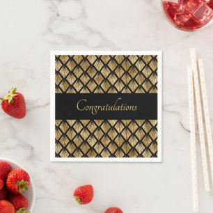 Elegant Gold and Black Art Deco Geometric Fans Napkin