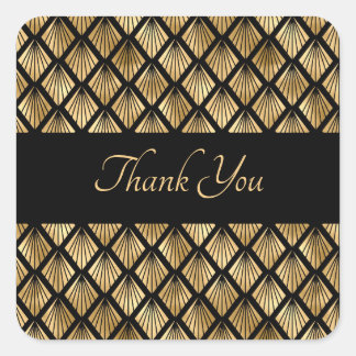 Elegant Gold and Black Art Deco Geometric Fans  Square Sticker