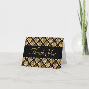 Elegant Gold and Black Art Deco Geometric Fans  Thank You Card