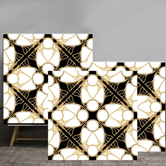 Elegant Gold and Black Art Nouveau Geometric Patte Ceramic Tile (Creator Uploaded)