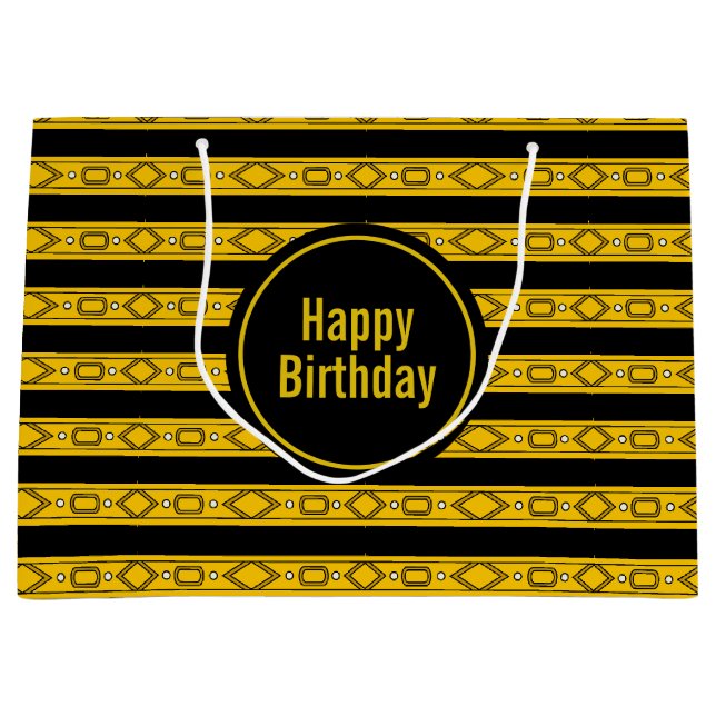 Elegant Gold and Black Birthday Large Gift Bag (Front)