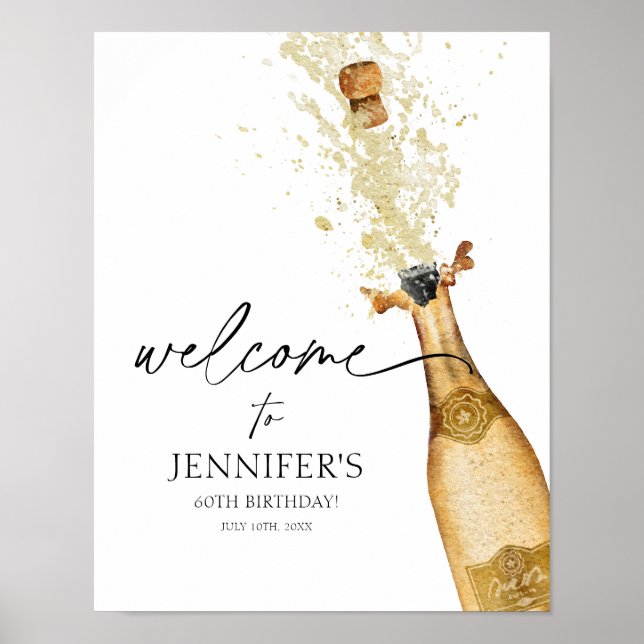 Elegant Gold and Black Birthday Party Welcome Sign (Front)